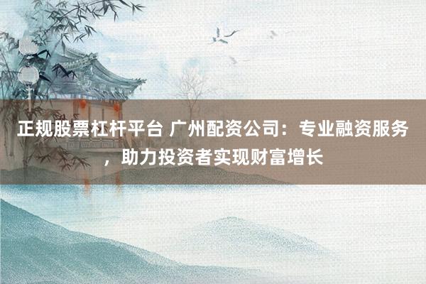 正规股票杠杆平台 广州配资公司：专业融资服务，助力投资者实现财富增长