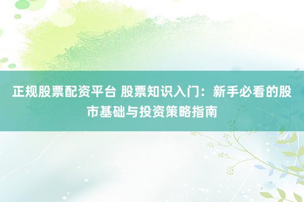 正规股票配资平台 股票知识入门：新手必看的股市基础与投资策略指南